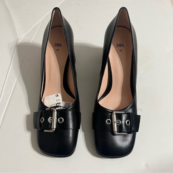 Zara Black SINGLE MONK STRAP LEATHER SHOES 7.5 US - Picture 11 of 16